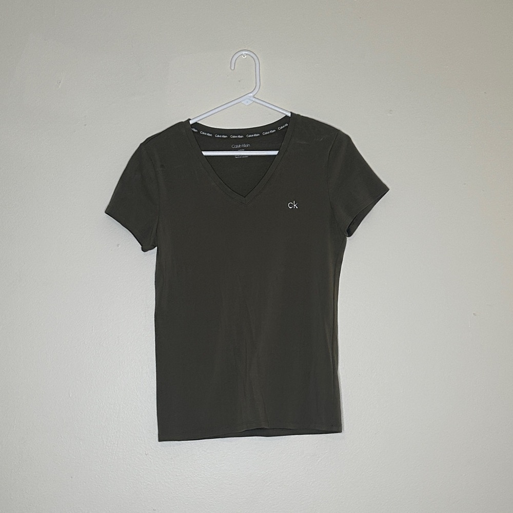 Calvin Klein Women's Dark Olive V-Neck Tee